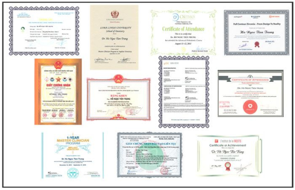 Bằng, chứng nhận của Bác sĩ Hồ Ngọc Tiên Trung